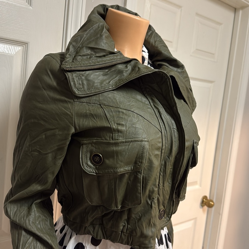 BEBE Faux Leather Green Jacket - Picture 9 of 16